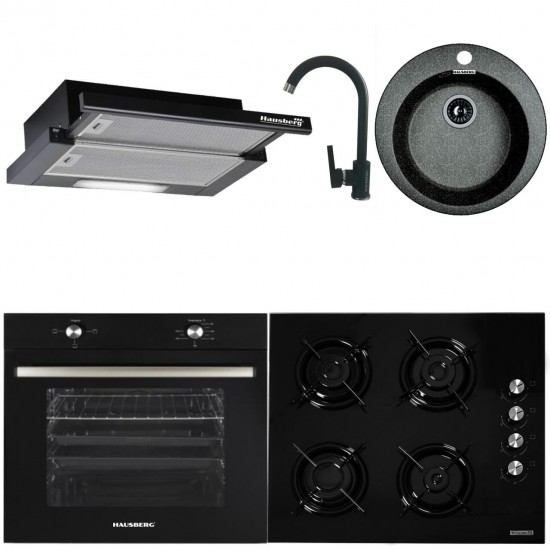 Pachet Incorporabil Hausberg Cuptor electric HB-8051NG, Clasa A, 76L, 2000W, Plita HB-563NG, 4 arzatoare, Gaz, Sticla, Hota telescopica HB-1285NG, absorbtie 420 m3/h, 2 motoare, Chiuveta bucatarie HB-9500NG, compozit granit, Baterie HB-F5000, Negru Pachet Incorporabil Hausberg Cuptor electric HB-8051NG, Clasa A, 76L, 2000W, Plita HB-563NG, 4 arzatoare, Gaz, Sticla, Hota telescopica HB-1285NG, absorbtie 420 m3/h, 2 motoare, Chiuveta bucatarie HB-9500NG, compozit granit, Baterie HB-F5000, Negru