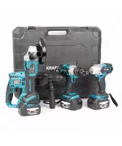 Pachetul Gospodarului Bormasina cu impact+Bormasina de gaurit si insurubat+Flex+Ciocan rotopercutor cu 3 acumulatori 36V 8AH Pachetul Gospodarului Bormasina cu impact+Bormasina de gaurit si insurubat+Flex+Ciocan rotopercutor cu 3 acumulatori 36V 8AH