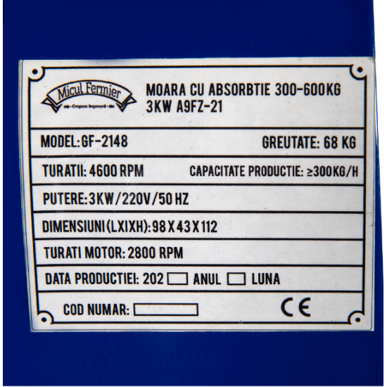 Moara cu absortie 300-600kg 3KW A9FZ-21