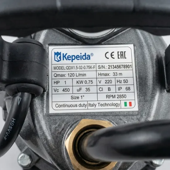 Pompa submersibila apa curata KEPEIDA KEPEIDA QDX1.5-32-0.75K-F, 0.75 kW, debit max 7.2 mc/h, inaltime maxima refulare 33 metri, bobinaj 100% cupru, tehnologie si design italian