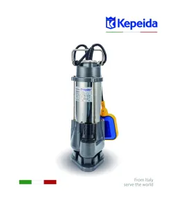 Pompă submersibilă pentru apă murdară KEPEIDA V370A-F, 370W, debit maxim 80Litri/minut, înălțime maximă de refulare 9 metri, bobinaj 100% cupru, tehnologie și design italian