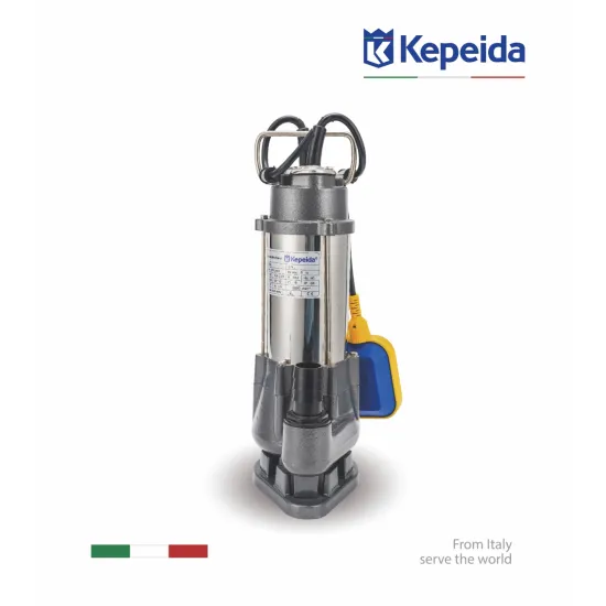 Pompă submersibilă pentru apă murdară KEPEIDA V750A-F, 750W, debit maxim 280Litri/minut, înălțime maximă de refulare 12 metri, bobinaj 100% cupru, tehnologie și design italian