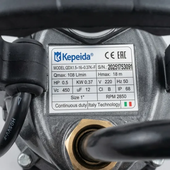 Pompa submersibila apa curata KEPEIDA QDX1.5-16-0.37K-F, 0.37 kW, debit max 6.5 mc/h, inaltime maxima refulare 18 metri, bobinaj 100% cupru, tehnologie si design italian