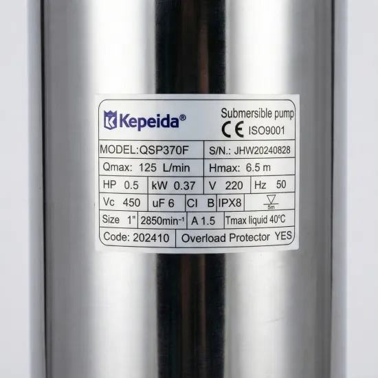 Pompa submersibila apa curata KEPEIDA QSP370F, 0.37 kW, debit max 125 Litri/minut, inaltime maxima 6.5 metri, bobinaj 100% cupru, otel inoxidabil, tehnologie si design italian