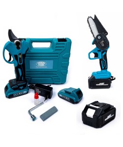 Pachet pentru Gradinarit, Foarfeca + Mini Drujba, 4 Acumulatori, 24V, 5Ah