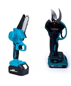 Pachet pentru Gradinarit, Foarfeca + Mini Drujba, 4 Acumulatori, 24V, 5Ah