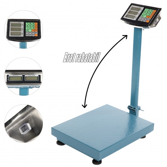 Cantar cu afisaj dublu 300kg, brat rabatabil, 40x50cm