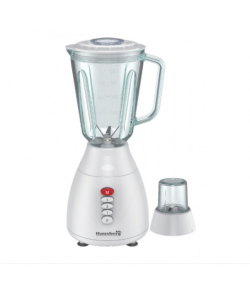 Blender 2 in 1 cu bol de sticla Hausberg HB-7761AB lama din otel inoxidabil, capacitate 1,5L, Alb