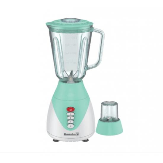 Blender 2 in 1 cu bol de sticla Hausberg HB-7761TR lama din otel inoxidabil, capacitate 1,5L, Turcoaz