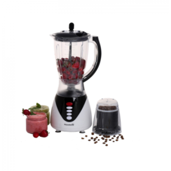 Blender 2 in1, 300 w Hausberg HB7761N, Lame Otel Inoxidabil, Vas de sticla 1,5 l, negru