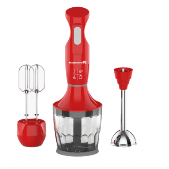 Blender 3 in 1 Hausberg HB-7706RS, capacitate bol 0.75 l, 600 W, Rosu