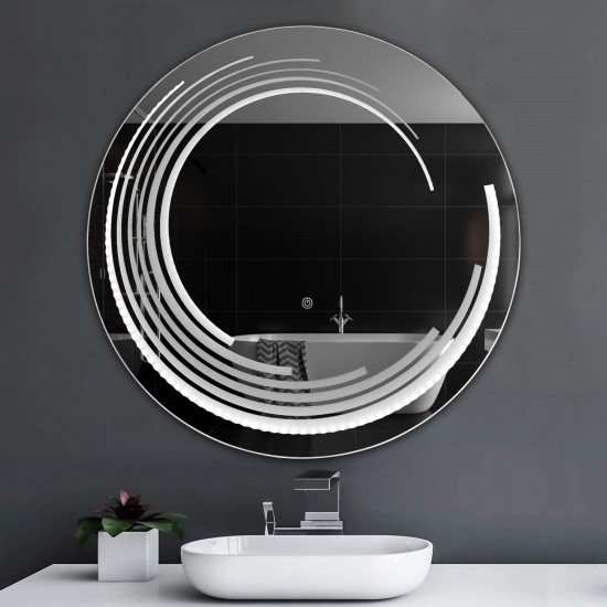 Oglinda Rotunda, Model Liniar, 80 Cm Diametru, Lumina Led, 3 Moduri de luminare