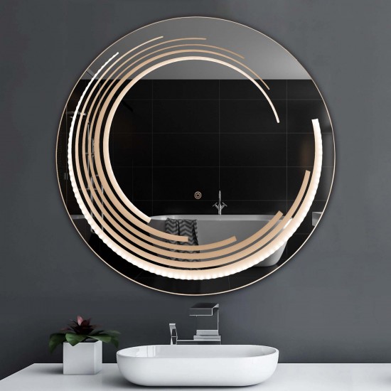Oglinda Rotunda, Model Liniar, 80 Cm Diametru, Lumina Led, 3 Moduri de luminare
