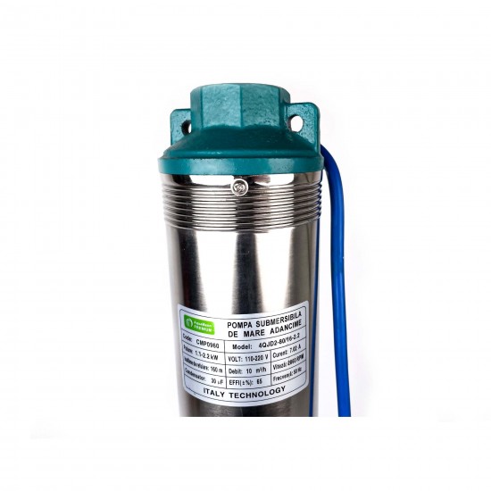Pompa submersibila de mare adancime, 16 Turbine, cablu 30m inox, corp Inox, 10 m³/h, 160m, Aquamann Premium 4QJD2-80/16-1.1 Pompa submersibila de mare adancime, 16 Turbine, cablu 30m inox, corp Inox, 10 m³/h, 160m, Aquamann Premium 4QJD2-80/16-1.1