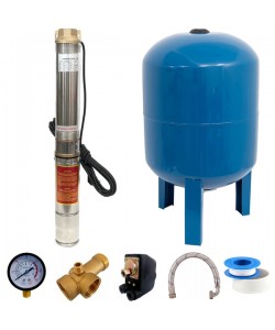 KIT Hidrofor 80L cu Pompa submersibila Micul Fermier 4STM4-8, 1.1kW, 5m3/h, inaltime refulare 120m, Sistem complet