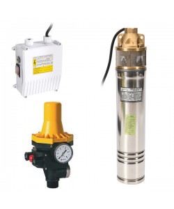 Kit Hidrofor electronic cu pompa submersibila Micul Fermier 4SKM-100, 0.75KW + Presostat automat