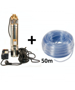 Set Pompa submersibila Micul Fermier 4SKM-150, 1.1KW, 90m, 1 tol + Furtun 50m