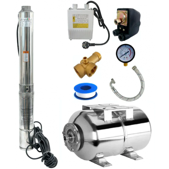 KIT Hidrofor Zinith Italy  50L Inox cu Pompa submersibila 4STM211, 1.3KW, Sistem premium complet