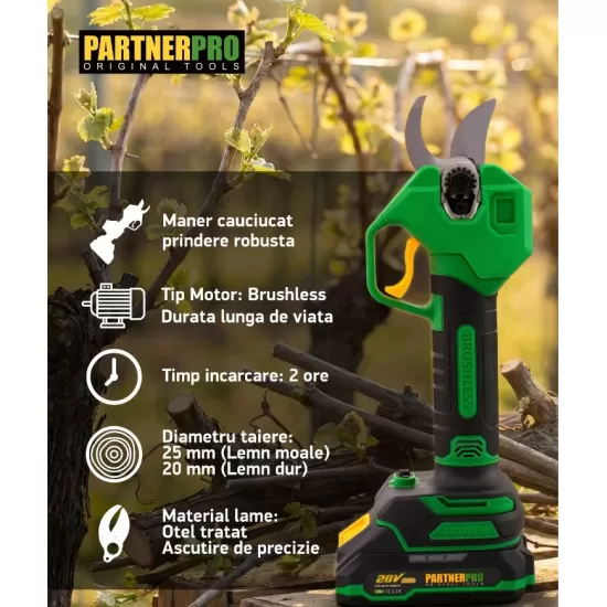 Foarfeca electrica cu acumulator PARTNERPRO PP-FE2A 20V / 2Ah, 250 N, Brushless