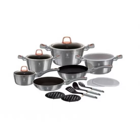 Set oale si tigai marmorate (18 piese) din aluminiu forjat Moonlight Collection Berlinger Haus BH 7037