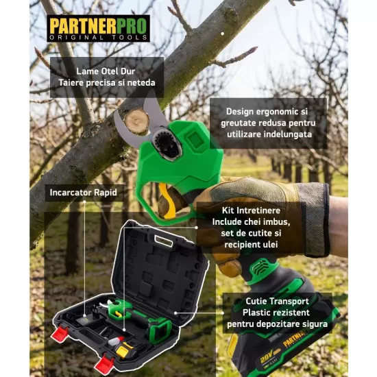 Foarfeca electrica cu acumulator PARTNERPRO PP-FE2A 20V / 2Ah, 250 N, Brushless