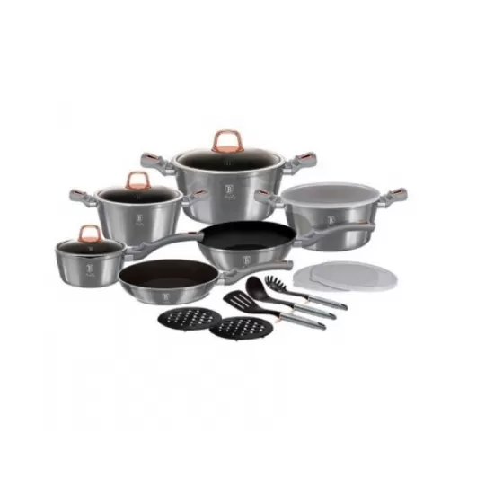 Set oale si tigai marmorate (18 piese) din aluminiu forjat Moonlight Collection Berlinger Haus BH 7037