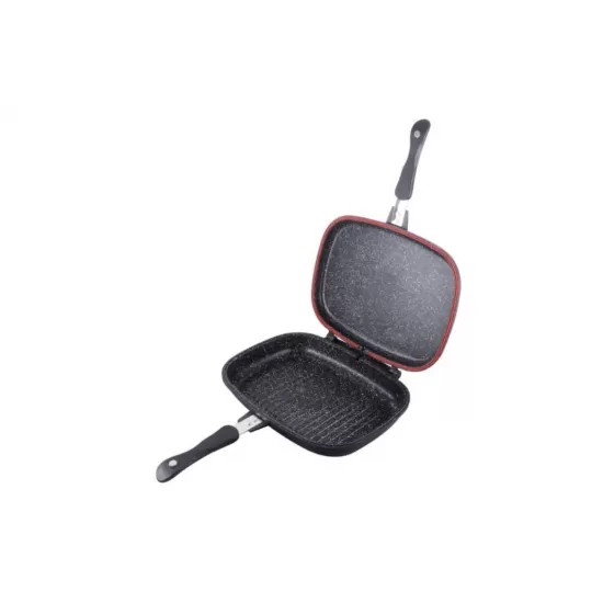 Tigaie grill dubla 32cm x 22cm, Granit Diamond Line, invelis marmura, BH-6580