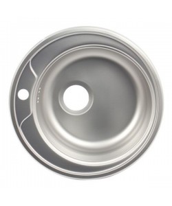 Chiuveta bucatarie rotunda+sifon scurgere cu preaplin, Diametru 48 cm, Inox, Finisaj anticalcar, Pentru blat, ZLN-6300