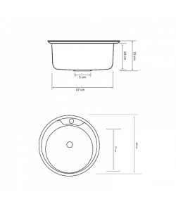 Chiuveta bucatarie rotunda+sifon scurgere cu preaplin, Diametru 48 cm, Inox, Finisaj anticalcar, Pentru blat, ZLN-6300