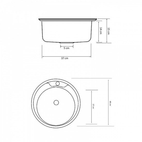 Chiuveta bucatarie rotunda+sifon scurgere cu preaplin, Diametru 48 cm, Inox, Finisaj anticalcar, Pentru blat, ZLN-6300