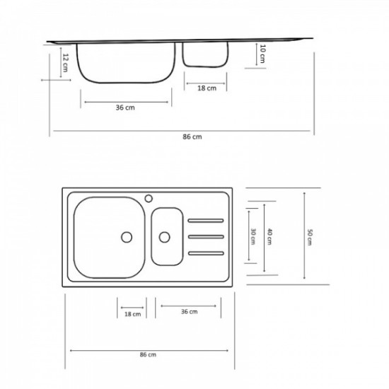 Chiuveta pentru blat cuva mare si cuva mica dreapta ,Z-INOX ZLN-9270, 50x86 cm