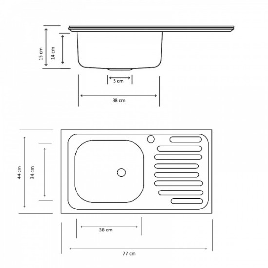 Chiuveta pentru blat Z-INOX ZLN-9188ST, Inox anticalcar, Cuva stanga, 43.5x76 cm+racord scurgere cu preaplin