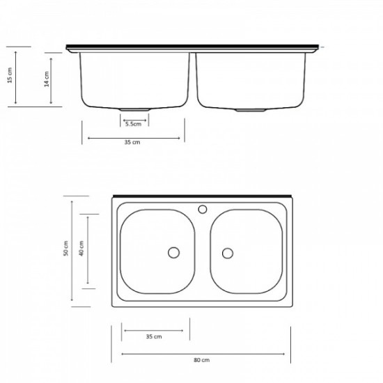 Chiuveta ZLN-0209 cu doua cuve pentru masca Z-INOX , Inox satinat, 50x80 cm