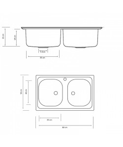 Chiuveta ZLN-2975 cu doua cuve pentru blat Z-INOX , Inox satinat, 50x80 cm