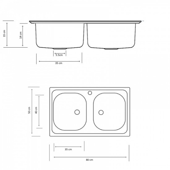 Chiuveta ZLN-2975 cu doua cuve pentru blat Z-INOX , Inox satinat, 50x80 cm