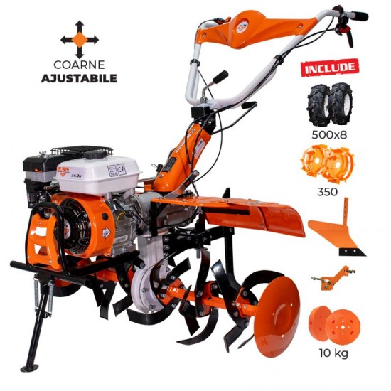 Motosapatoare RURIS 753K + roti cauciuc 5.00-8+plug+adaptor+roti metalice 350 fara manicot+set contragreutati 10kg 7.5 CP