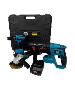 Trusa German Meister Autofiletanta + Flex + Rotopercutor, cu 2 Acumulatori, 128V, 6Ah, Albastru