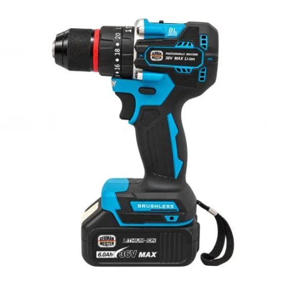 Set 2 Scule cu Acumulator German Meister 36V MAX – Mașină de Găurit și Înșurubat Brushless 80 Nm + Cheie de Impact 380 Nm, 2 Acumulatori 6Ah, Încărcător, Accesorii și Valiză