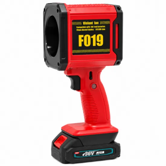 Suflantă Turbo cu Acumulator F019, 21V, 1000W, 30.000 RPM, Viteză Aer 45 m/s, Turbină 70 mm cu 12 Pale, Acumulator 36V