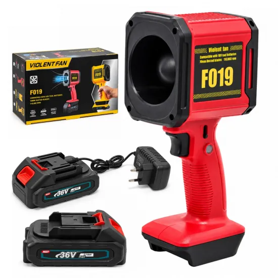 Suflantă Turbo cu Acumulator F019, 21V, 1000W, 30.000 RPM, Viteză Aer 45 m/s, Turbină 70 mm cu 12 Pale, Acumulator 36V