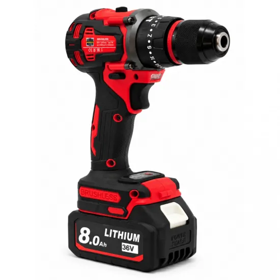 Set Scule cu Acumulator German Meister 36V, Brushless – Bormașină + Polizor Unghiular 125 mm, 2 Acumulatori 8Ah, Încărcător