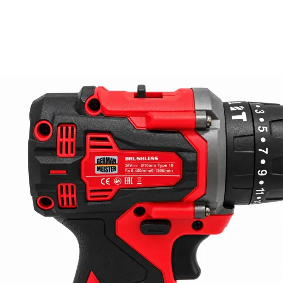 Set Scule cu Acumulator German Meister 36V, Brushless – Bormașină + Polizor Unghiular 125 mm, 2 Acumulatori 8Ah, Încărcător