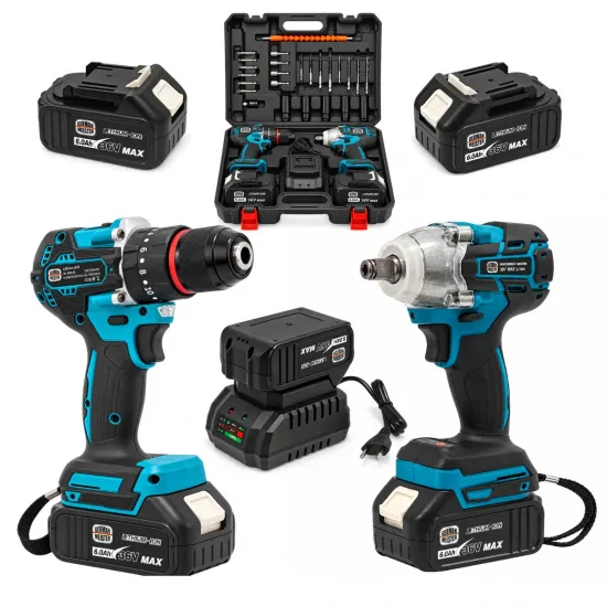 Set 2 Scule cu Acumulator German Meister 36V MAX – Mașină de Găurit și Înșurubat Brushless 80 Nm + Cheie de Impact 380 Nm, 2 Acumulatori 6Ah, Încărcător, Accesorii și Valiză