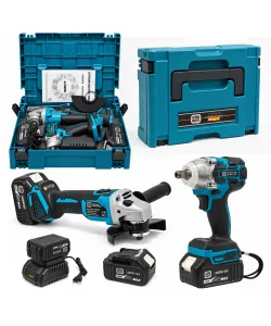Set Scule cu Acumulator German Meister 36V MAX – Cheie de Impact 380 Nm + Polizor Unghiular 125 mm Brushless, 2 Acumulatori 6Ah, Încărcător și Valiză