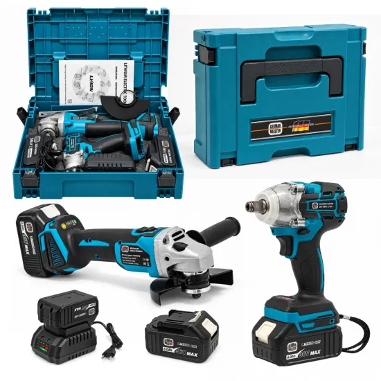 Set Scule cu Acumulator German Meister 36V MAX – Cheie de Impact 380 Nm + Polizor Unghiular 125 mm Brushless, 2 Acumulatori 6Ah, Încărcător și Valiză