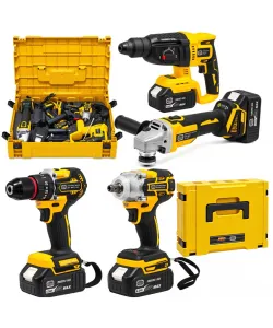 Trusa Scule cu Acumulator German Meister 36V MAX 6Ah – Autofiletantă, Cheie Impact 380Nm, Rotopercutor SDS-Plus 26mm și Polizor Unghiular 125mm, 2 acumulatori