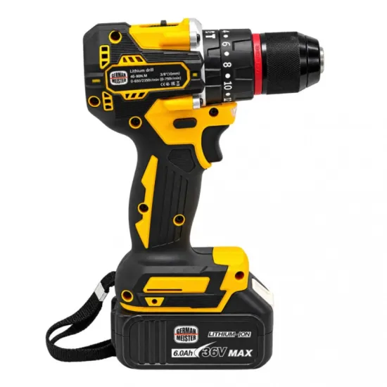 Trusa Scule cu Acumulator German Meister 36V MAX 6Ah – Autofiletantă, Cheie Impact 380Nm, Rotopercutor SDS-Plus 26mm și Polizor Unghiular 125mm, 2 acumulatori