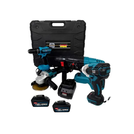 Trusa German Meister Autofiletanta + Flex + Rotopercutor + Masina cu Impact, cu 4 ACUMULATORI, 36V, 6Ah, Albastru