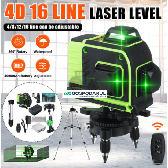 Nivela Laser 16 Linii, 2 Acumulatori, Suport rotativ 360 grade. Auto nivelare.