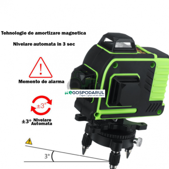Nivela Laser 16 Linii, 2 Acumulatori, Suport rotativ 360 grade. Auto nivelare.
